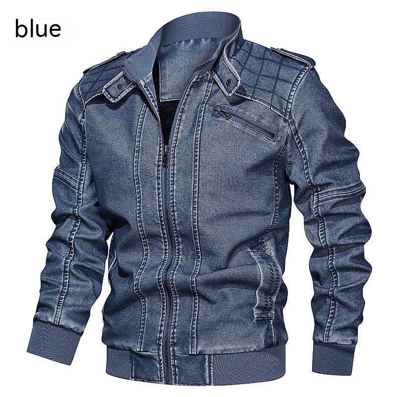 Men's Fashion Casual Fleece And Thick Leather Jacket