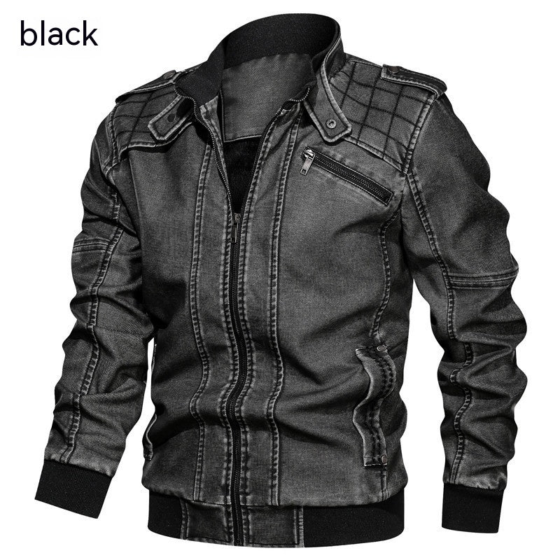 Men's Fashion Casual Fleece And Thick Leather Jacket