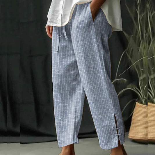 New Cotton And Linen Stripes Loose-fit Tappered Trousers