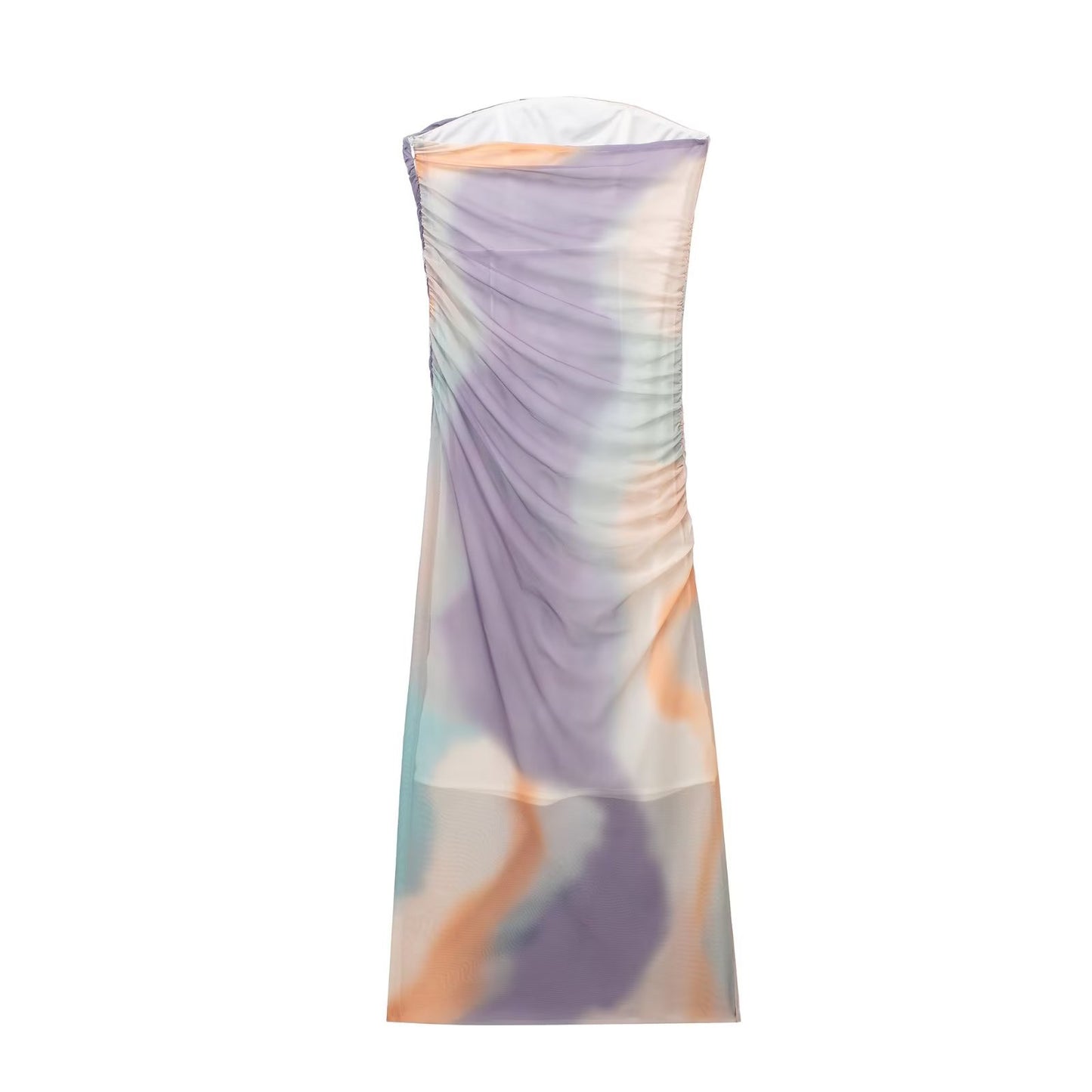 Tube Top Strapless Printed Tulle Dress