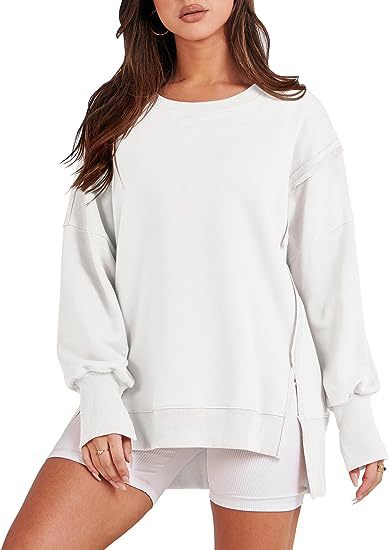 Solid Oversized Sweatshirt Crew Neck Long Sleeve Pullover Hoodies Tops Fashion Fall Women Clothes