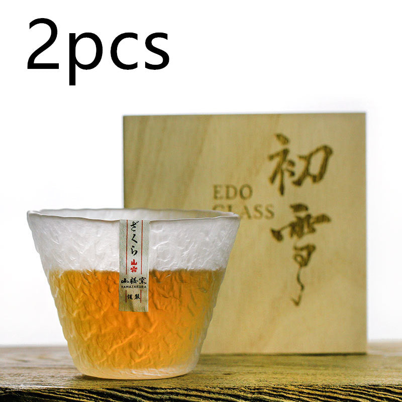 Whiskey Glass Japanese Style Edo Hand-carved Flower Craft
