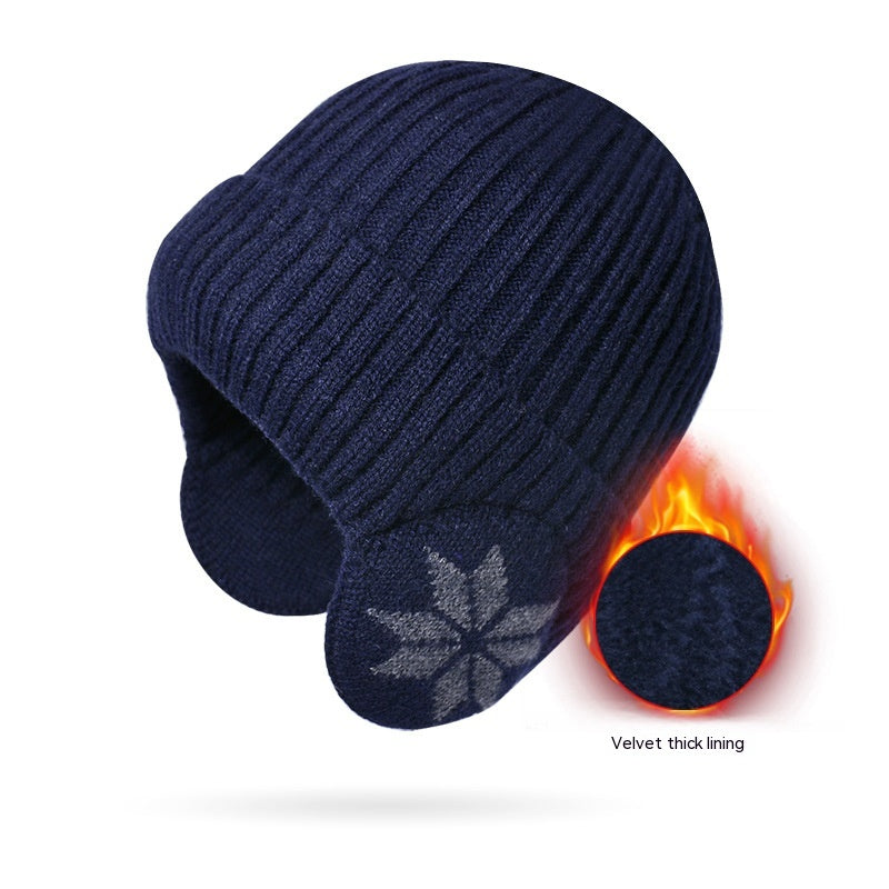 Thermal Knitting Woolen Cap Men's Fleece-lined Thickened