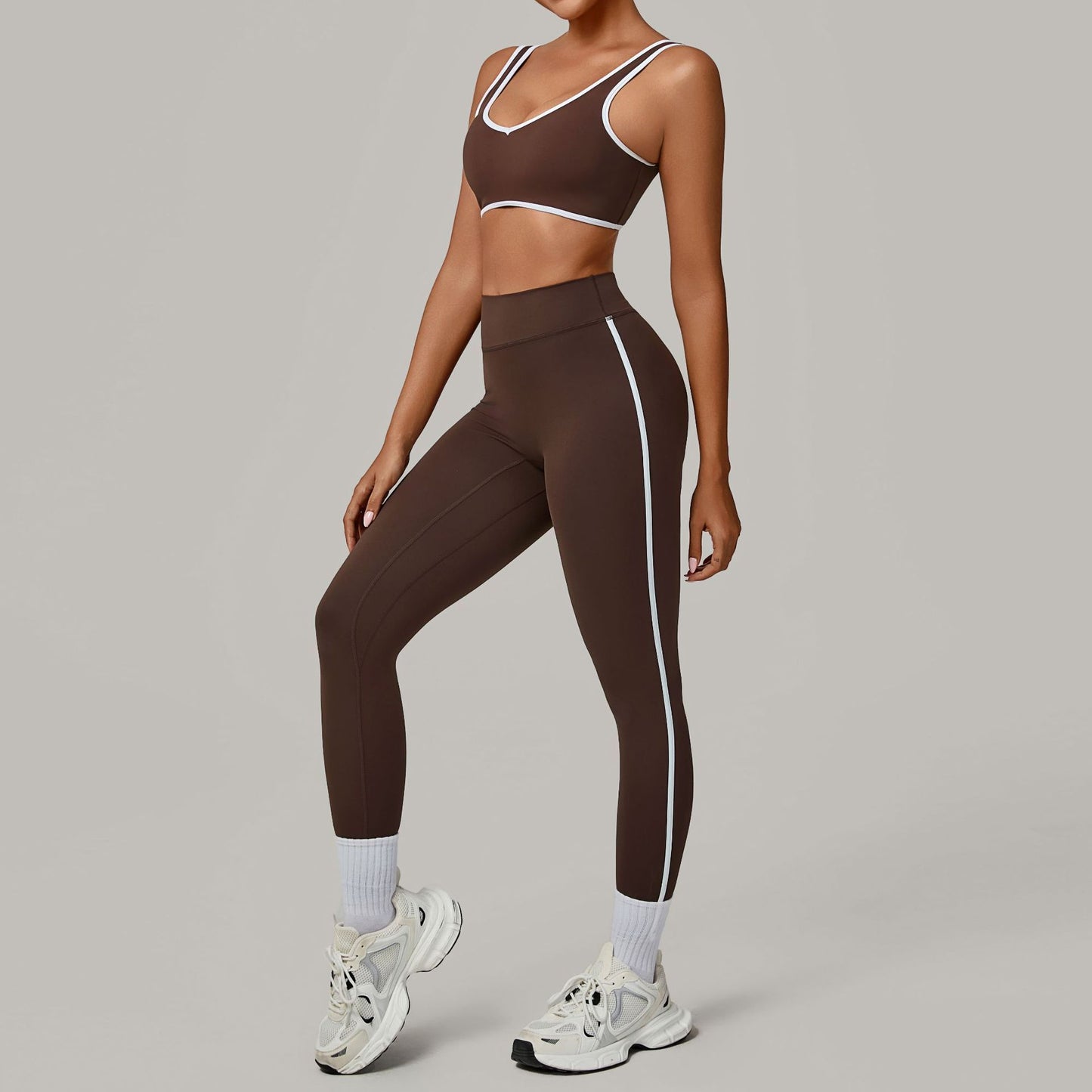 Contrast Color Binding Nude Feel Yoga Beauty Back Tight Quick-drying Workout Clothes Outdoor Sports Suit