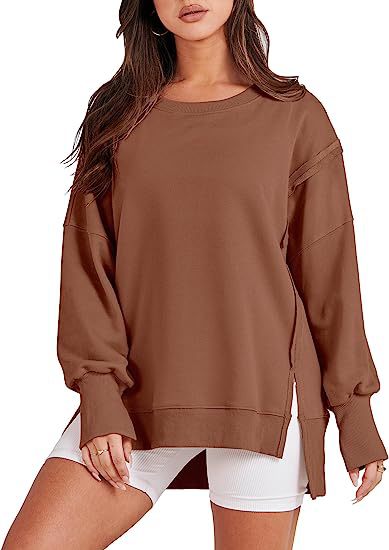 Solid Oversized Sweatshirt Crew Neck Long Sleeve Pullover Hoodies Tops Fashion Fall Women Clothes