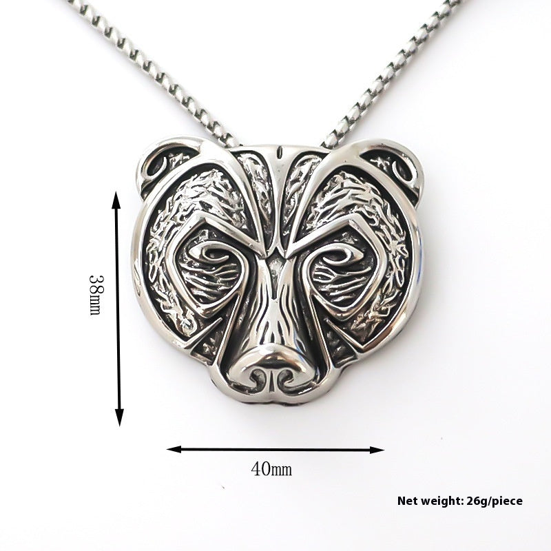 Russian Bear Head Pendant Men's Simple Metal Alloy Necklace
