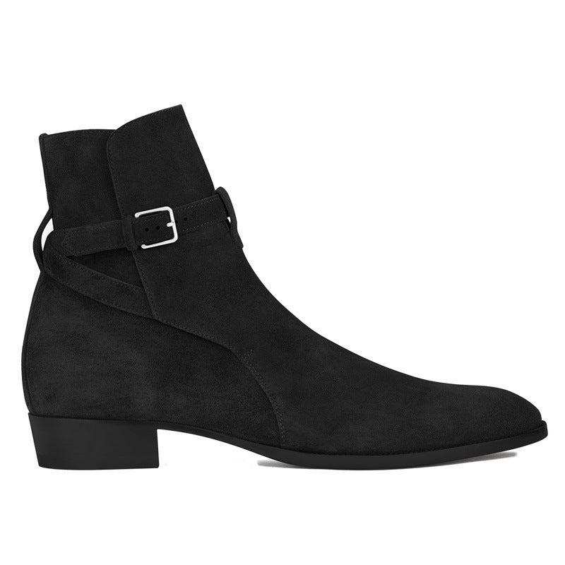Pointed-toe Authentic Leather British Buckle Martin Boots Men's Fashion