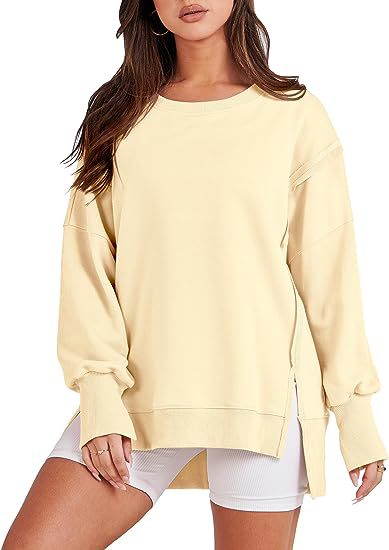 Solid Oversized Sweatshirt Crew Neck Long Sleeve Pullover Hoodies Tops Fashion Fall Women Clothes