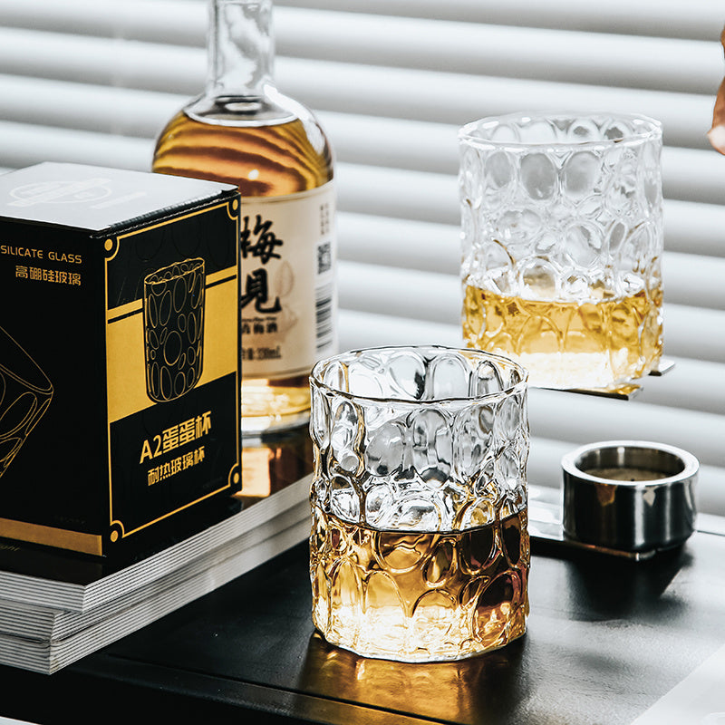 European Style Simple Style Gilt Rim Glass Thick Embossed Glass Home Whiskey Glass Transparent Foreign Wine Glass