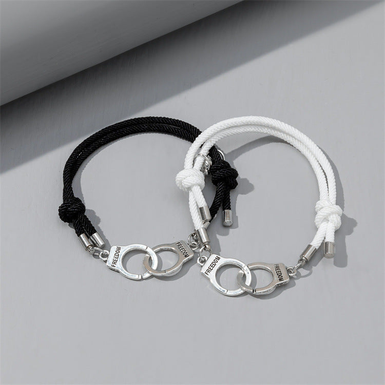 Men's And Women's Fashion Simple Handcuffs Shape Black And White Bracelet