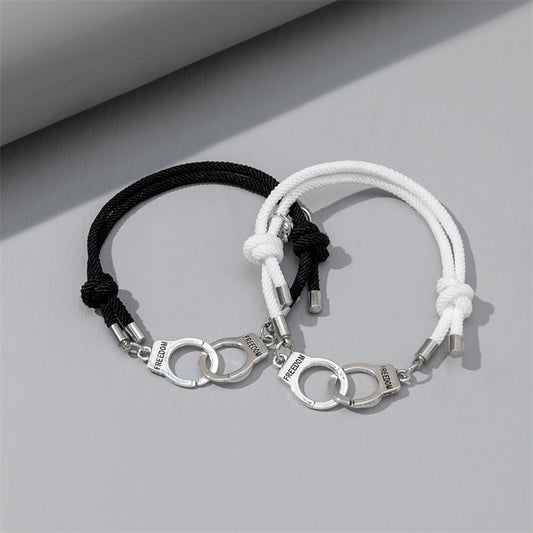 Men's And Women's Fashion Simple Handcuffs Shape Black And White Bracelet