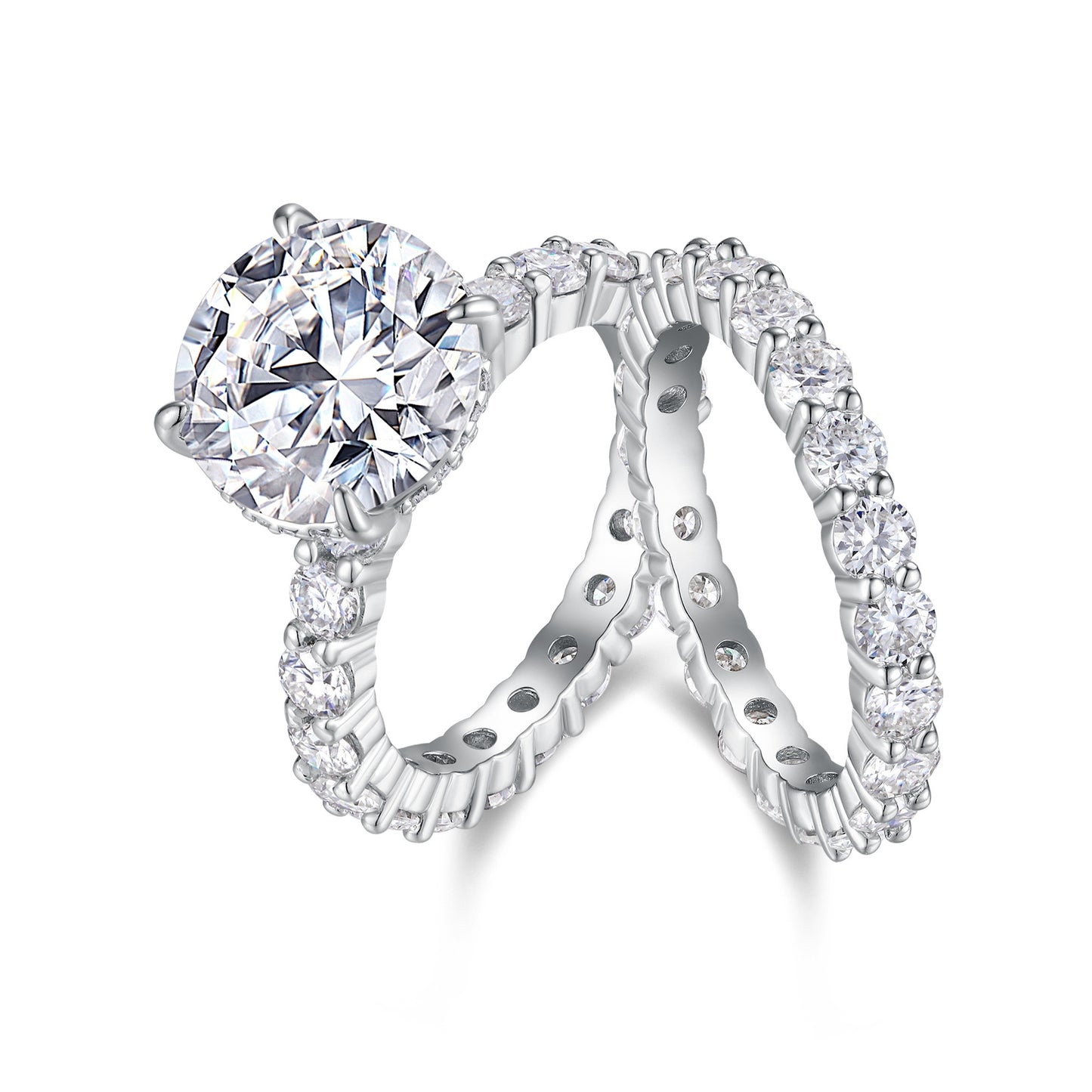Time Vow - Fashionable Men's And Women's Ring Row Jewelry Set With 5-carat Moissan Diamond S925 Sterling Silver And Platinum-plated Diamond
