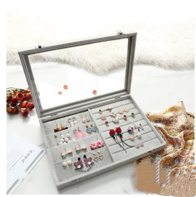 Covered ice velvet jewelry box dustproof jewelry box glass cover mixed jewelry display box