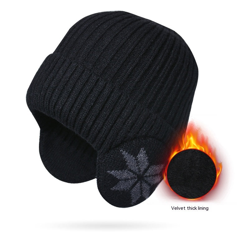 Thermal Knitting Woolen Cap Men's Fleece-lined Thickened