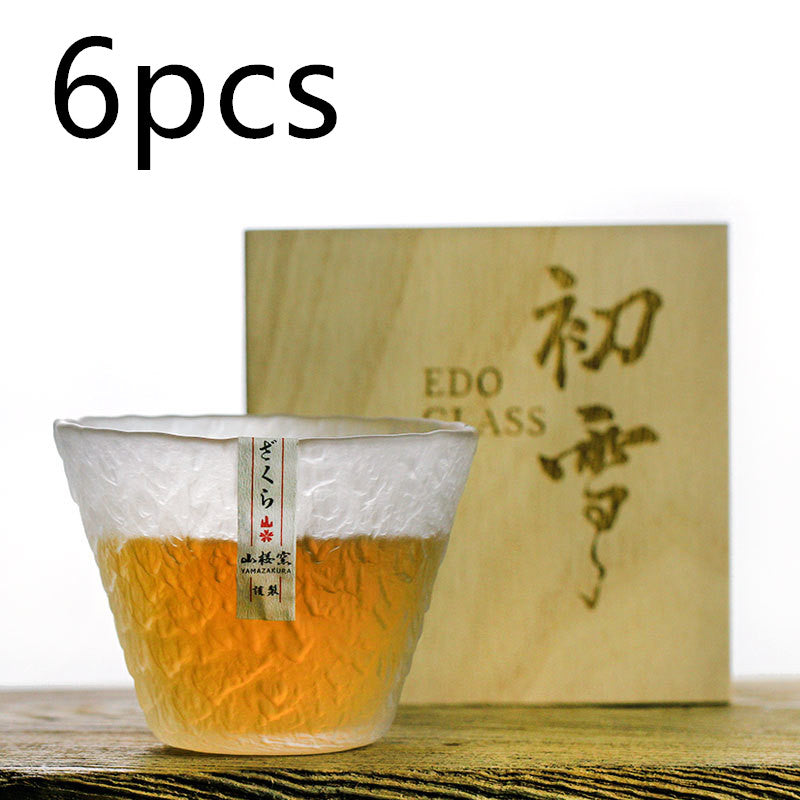 Whiskey Glass Japanese Style Edo Hand-carved Flower Craft