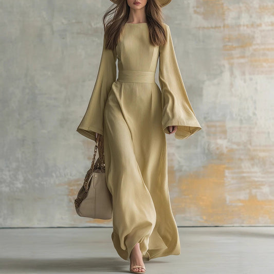 Womens Slim Fit Casual Dress With Flared Sleeves