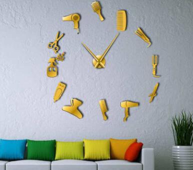 Barber Shop Hair Tools Oversized DIY Wall Clock