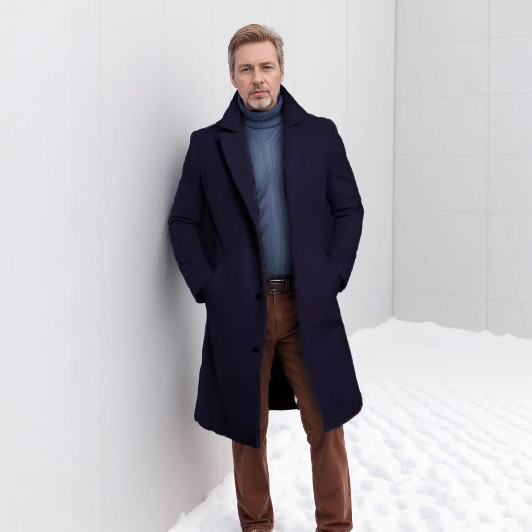 Men's Mid-length Solid Color Autumn And Winter Woolen Coat