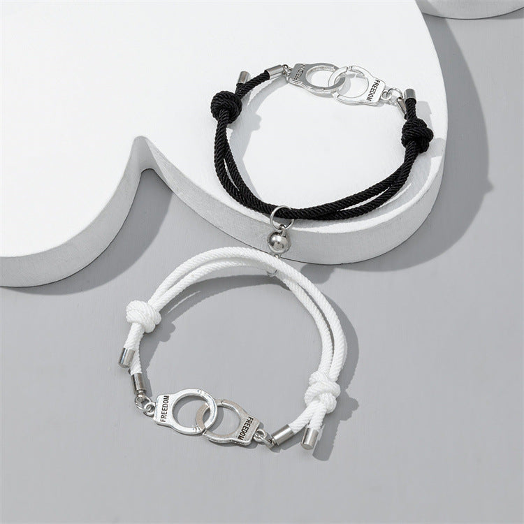 Men's And Women's Fashion Simple Handcuffs Shape Black And White Bracelet
