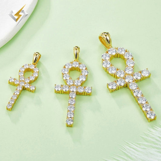 Moissanite Cross Necklace Sterling Silver Gold Plated