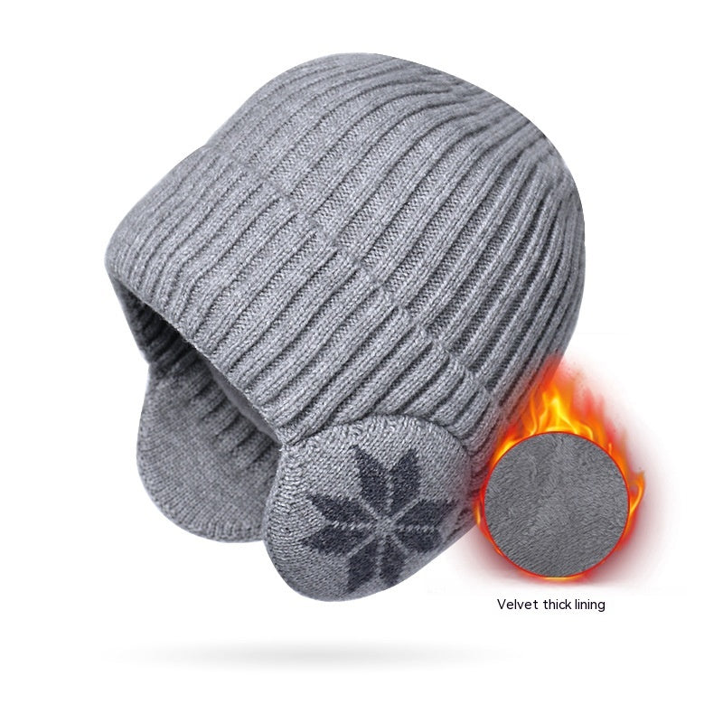 Thermal Knitting Woolen Cap Men's Fleece-lined Thickened