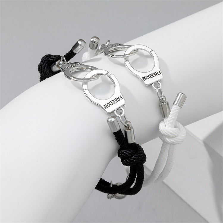 Men's And Women's Fashion Simple Handcuffs Shape Black And White Bracelet