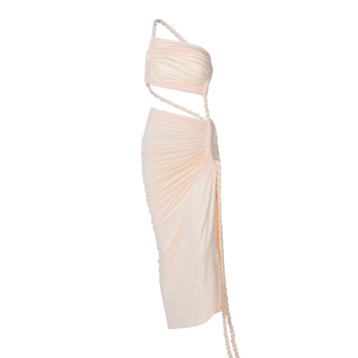 One-shoulder Tube Top Backless Hollow Lace Pleated Dress