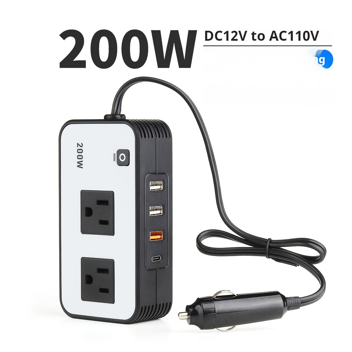 200W Car Inverter DC12V To AC110V Converter QC PD Fast Charge American Standard Socket