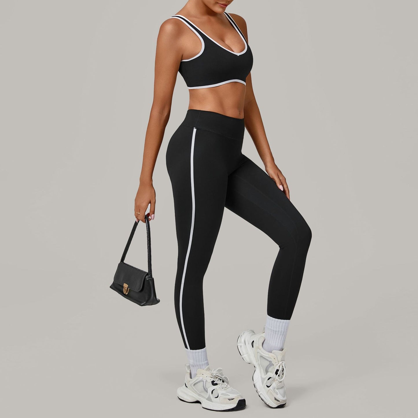Contrast Color Binding Nude Feel Yoga Beauty Back Tight Quick-drying Workout Clothes Outdoor Sports Suit