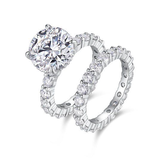 Time Vow - Fashionable Men's And Women's Ring Row Jewelry Set With 5-carat Moissan Diamond S925 Sterling Silver And Platinum-plated Diamond