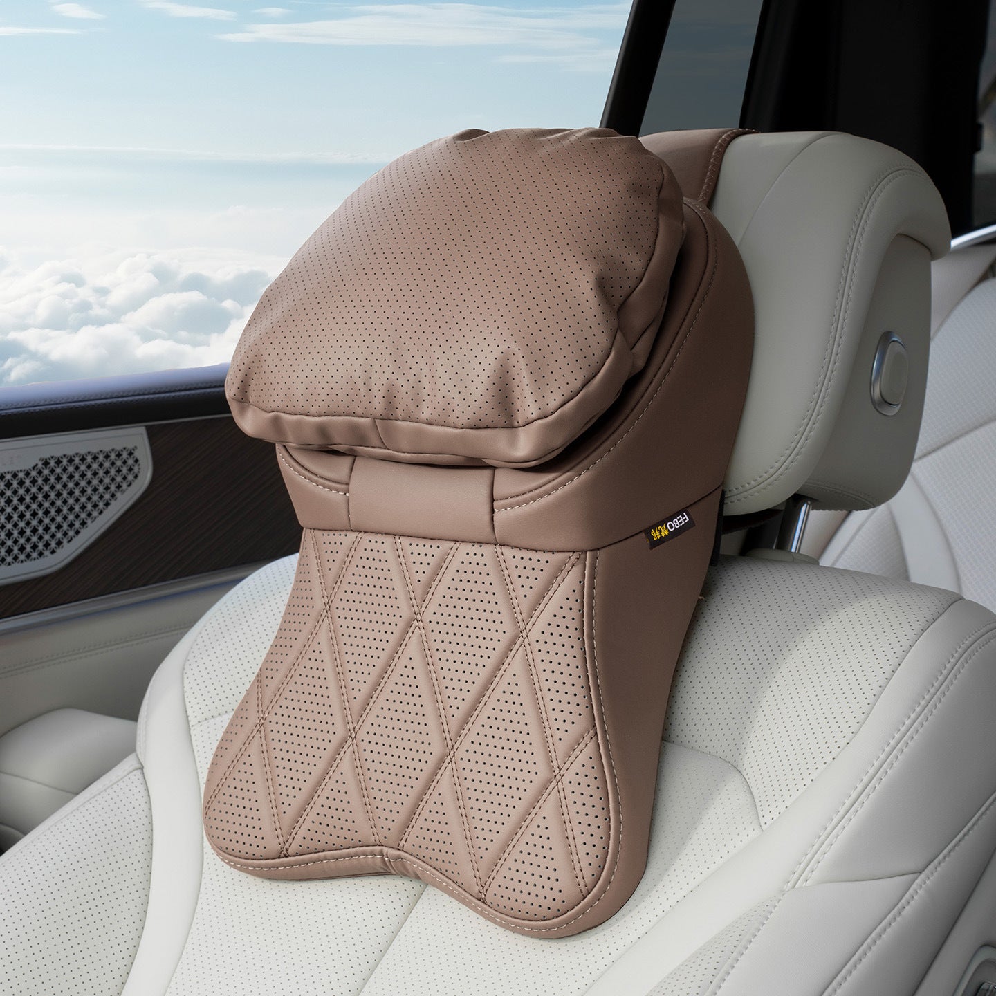 Car Stain-Resistant Leather Headrest Pillow Lumbar Support Cushion For Driving