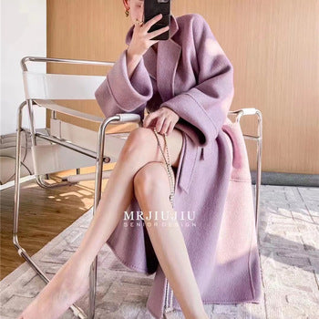 Water Ripple Cashmere Women's Long Reversible Cashmere Coat