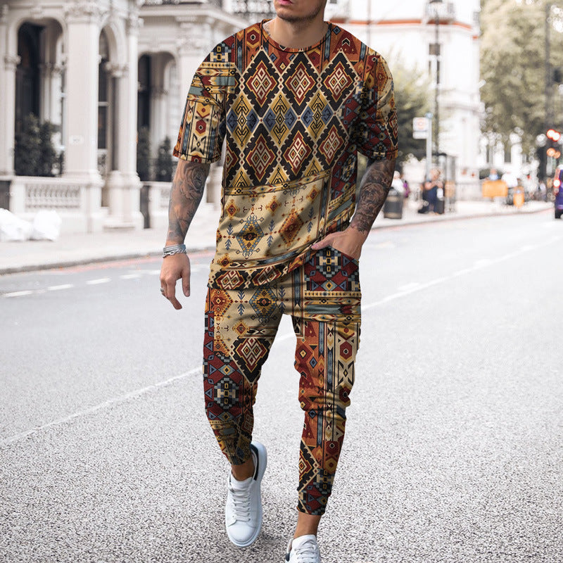 Fashion Sports Men Casual Short-sleeved T-shirt Trousers Suit