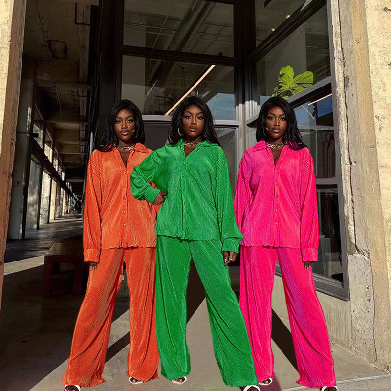 European And American Long-sleeve Suit Women's Fashion Pleated