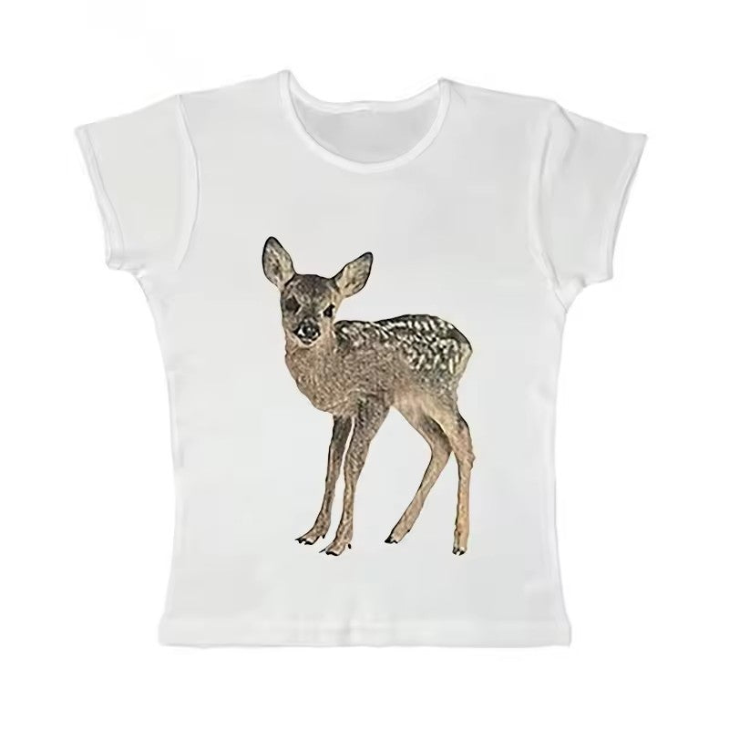 Women's Retro Easy Matching Deer Printed Lace Top Shorts