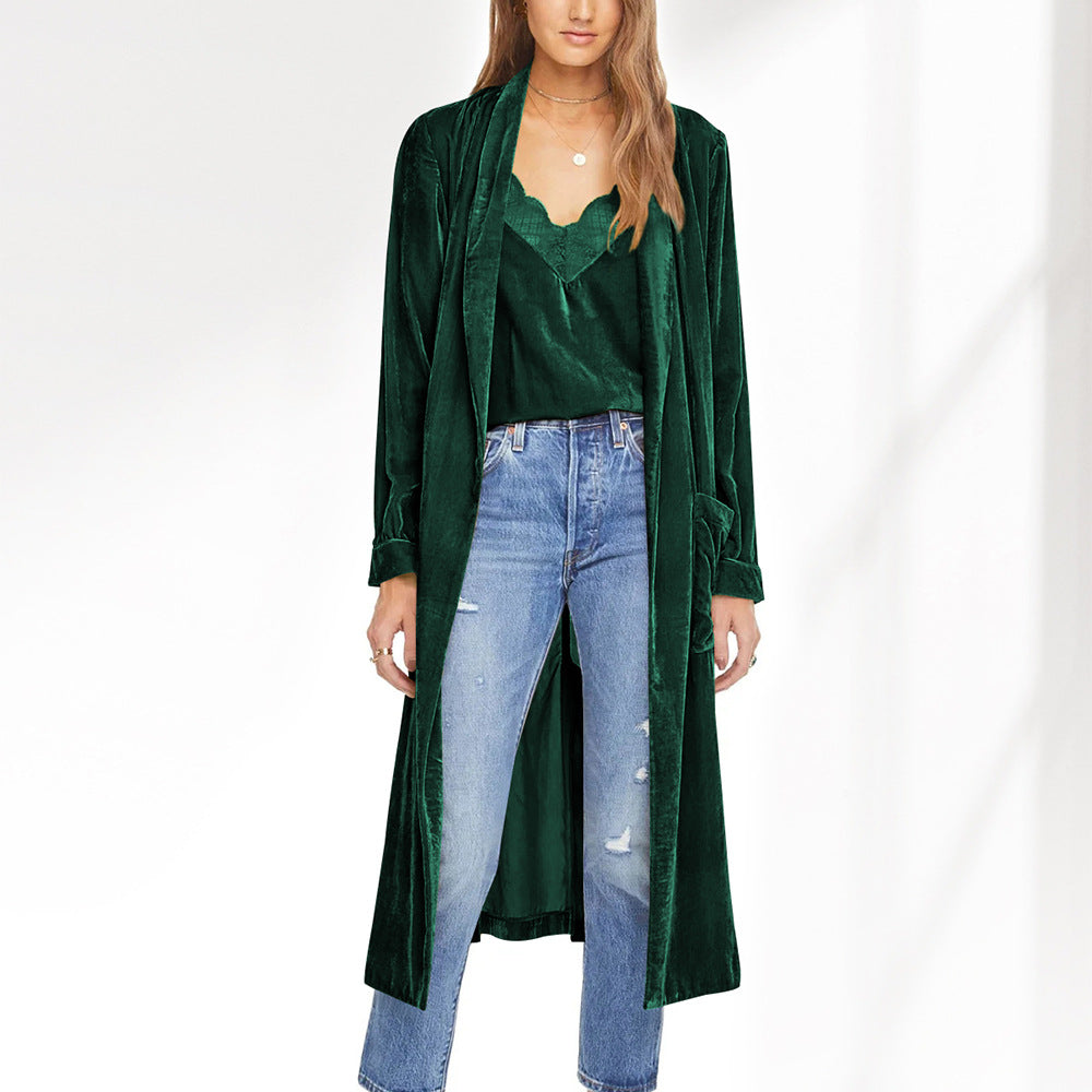 Women's Fashion Temperament Pure Color Long-sleeved Overcoat