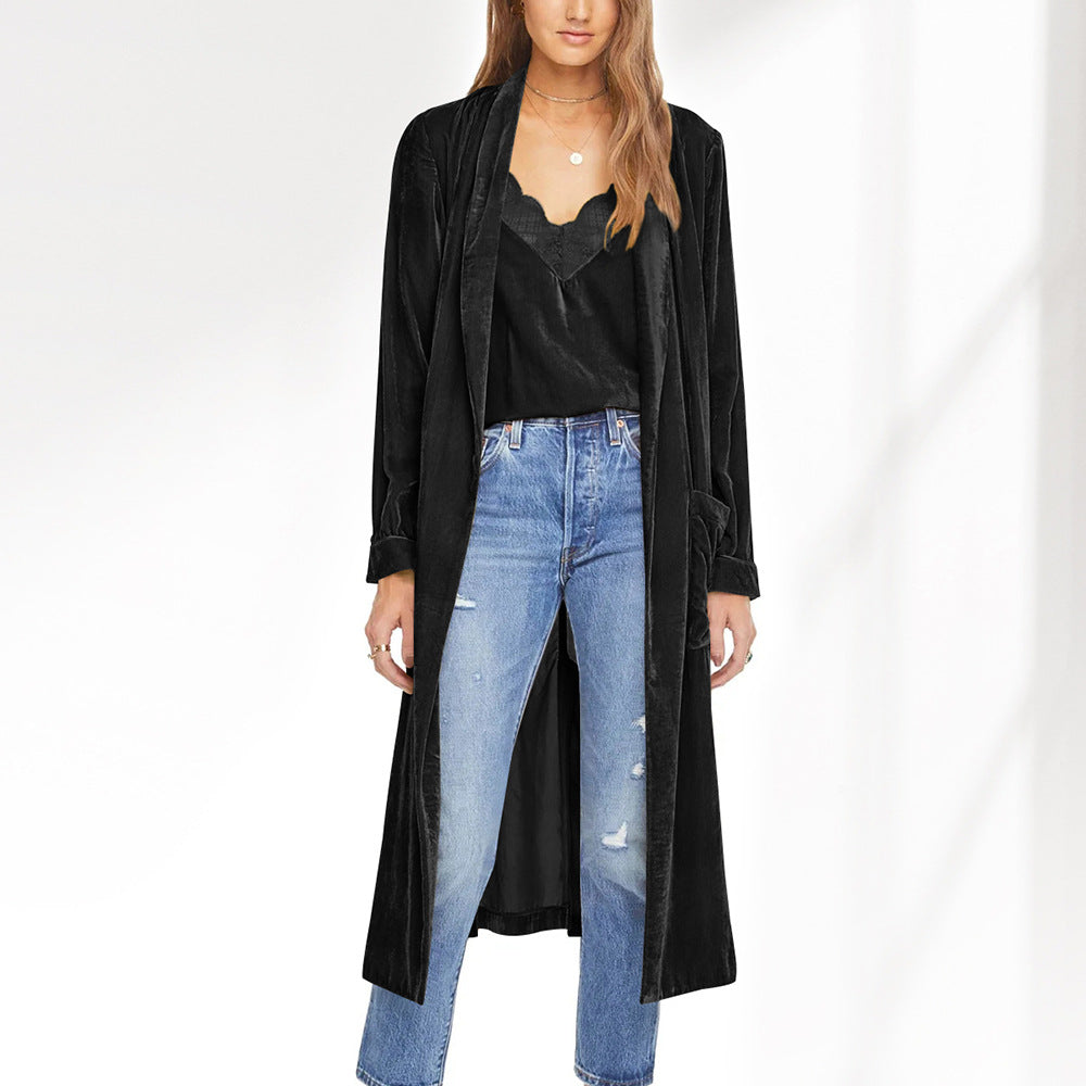 Women's Fashion Temperament Pure Color Long-sleeved Overcoat