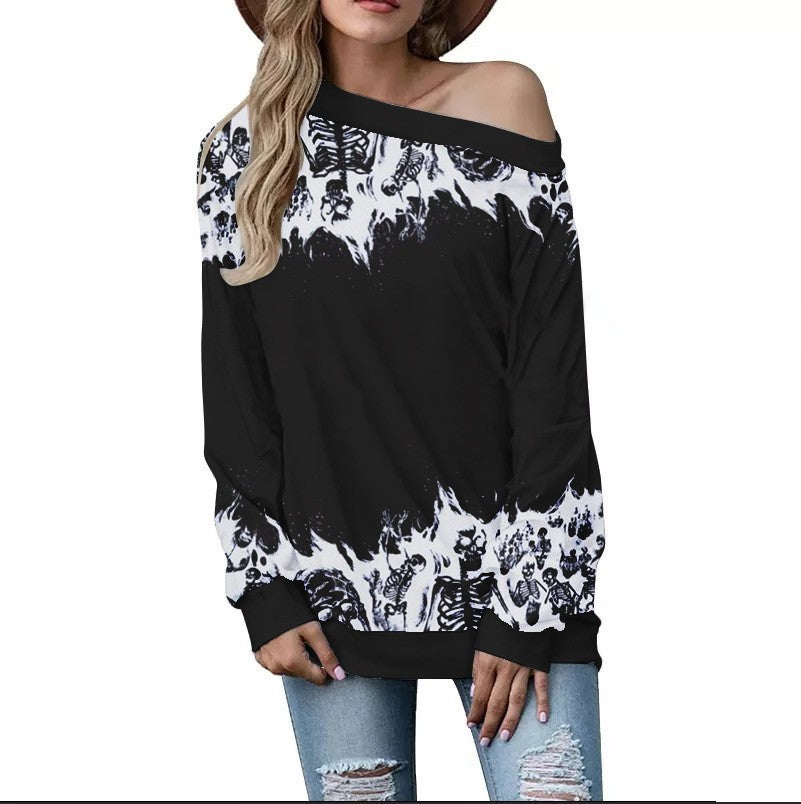 Women's Fashion Casual Printing Shoulder Long-sleeved Sweater