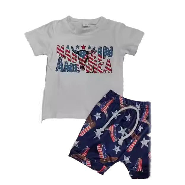 Children's Cow Print Independence Day T-shirt Shorts Set