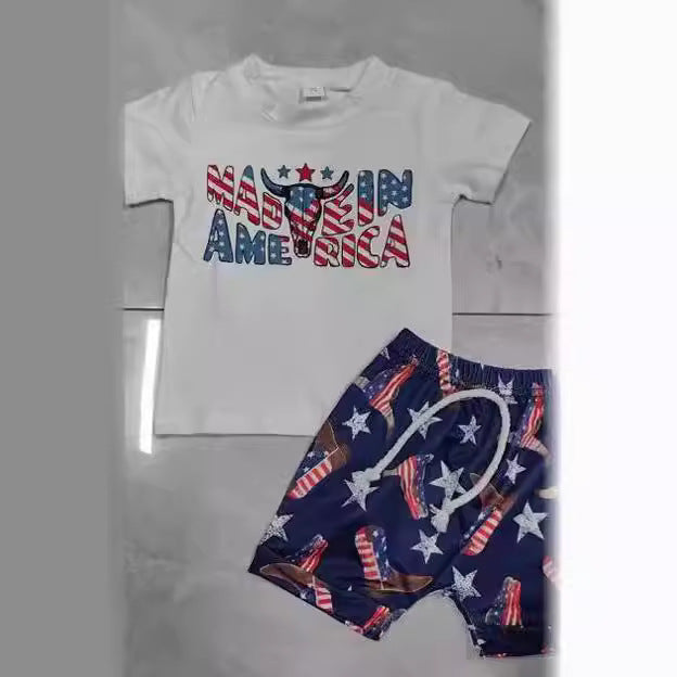 Children's Cow Print Independence Day T-shirt Shorts Set