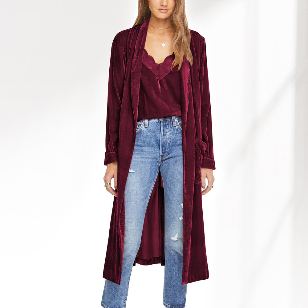 Women's Fashion Temperament Pure Color Long-sleeved Overcoat