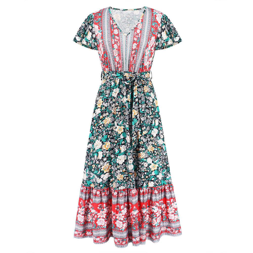 Women's Graceful And Fashionable V-neck Ruffle Floral Print Dress