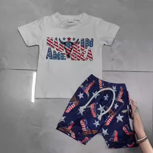 Children's Cow Print Independence Day T-shirt Shorts Set