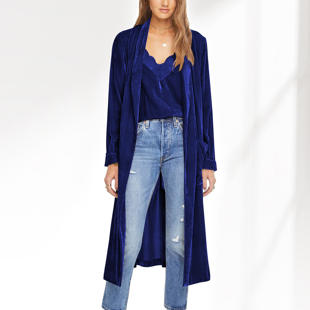 Women's Fashion Temperament Pure Color Long-sleeved Overcoat