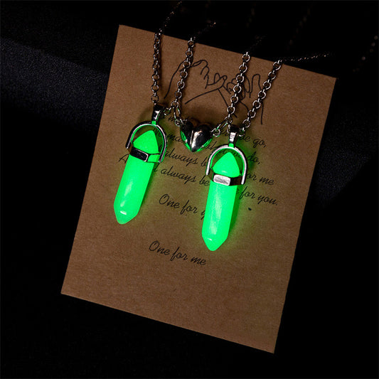 Women's Fashion Simple Luminous Hexagon Prism Pendant Necklace