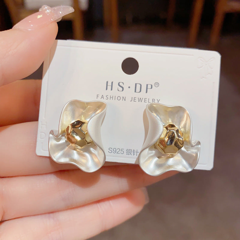 Sterling Silver Needle Niche Design Simple Graceful Metal Petal Stud Earrings