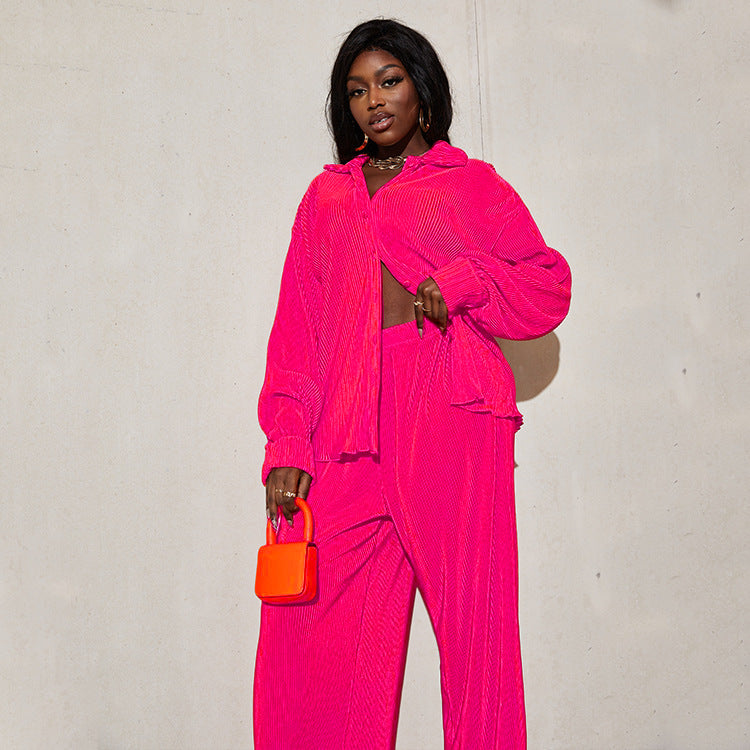 European And American Long-sleeve Suit Women's Fashion Pleated