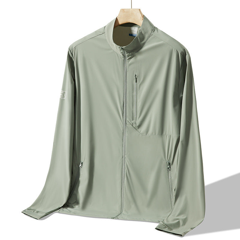 Summer Sun Protective Clothes Men's Stand Collar Outdoor UV-proof Breathable Raw Yarn Sports Jacket Ice Feeling