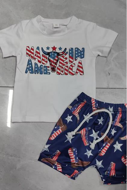 Children's Cow Print Independence Day T-shirt Shorts Set