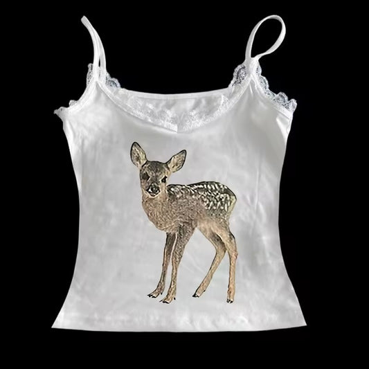 Women's Retro Easy Matching Deer Printed Lace Top Shorts